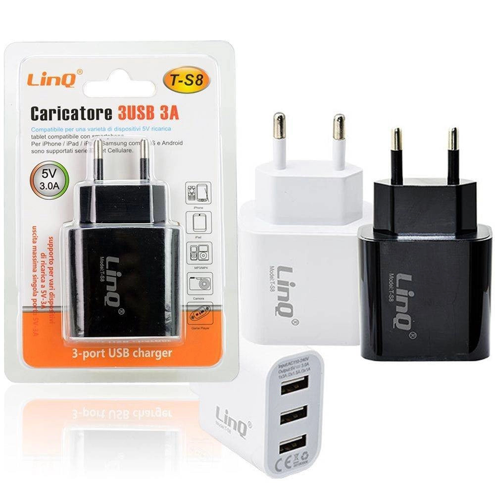 Trade Shop - Alimentatore Caricabatterie Adattatore Caricatore Con 3 Porte Usb Rete 5v-3a T-s8 -