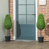 Set di 2 Piante Artificiali Buchsbaum 90cm con Foglie in Forma di Lacrima, Piante Finte in Vaso - Moderna Decorazione