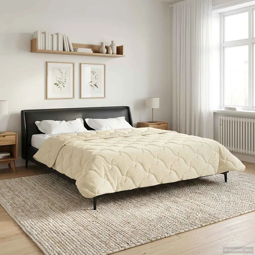 Duvet Invernale Crema 220 x 240 cm Microfibra e Fleece Teddy