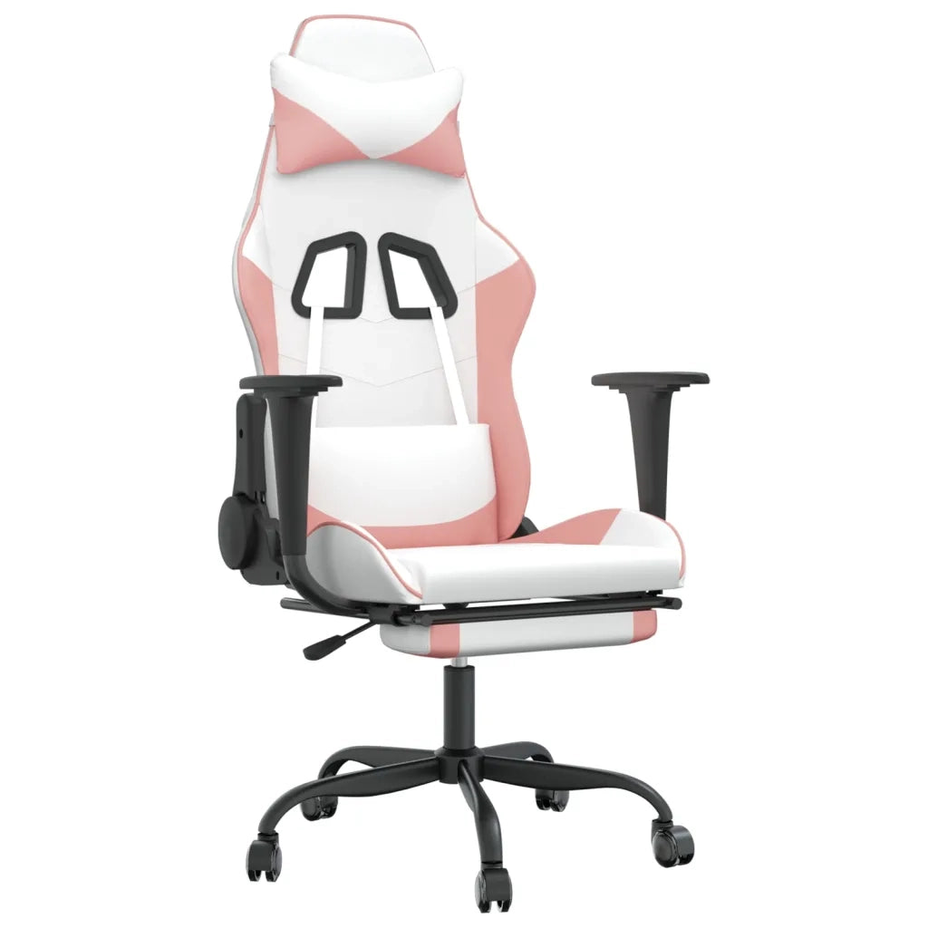 Sedia da Gaming con Poggiapiedi Bianco e Rosa in Similpelle cod mxl 57641