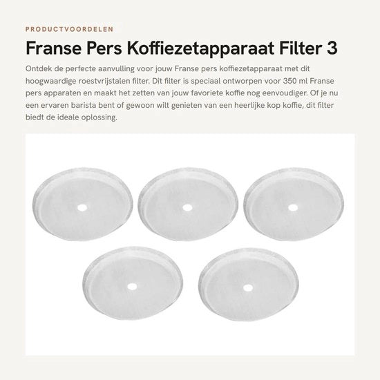 Caffettiera a stantuffo per caffè francese - Filtro in acciaio inossidabile - 3 tazze - 350 ml - Schermo di sostituzione - 80 mesh