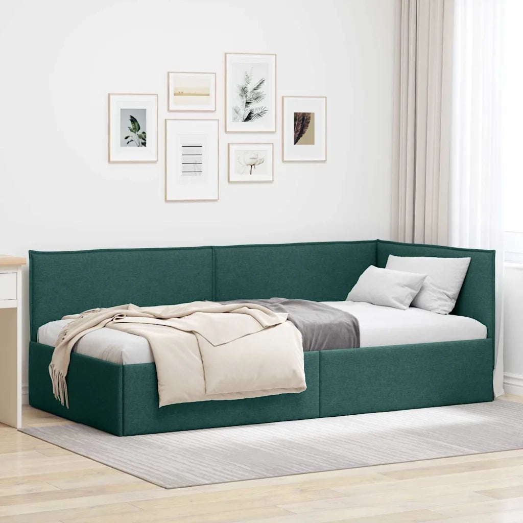 Cornice del letto ad angolo Verde Scuro 80 x 200 cm Tessuto