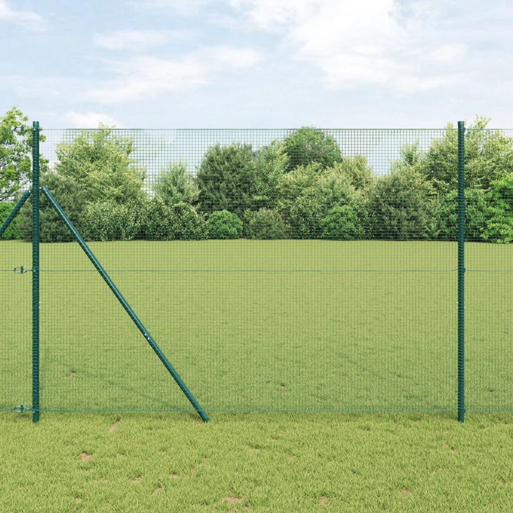 Recinzione a Filo Saldato con 13 Pali Verde 1.5x50 m Acciaio