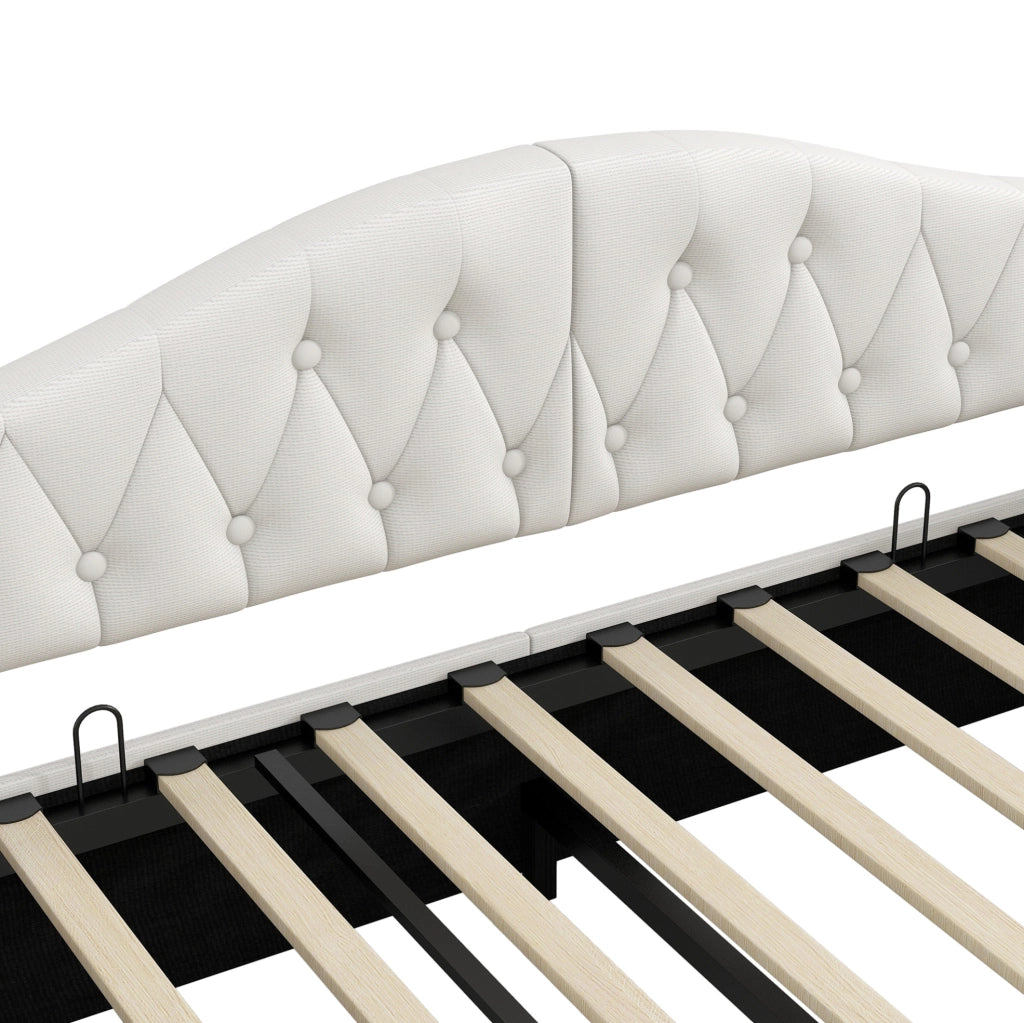Letto da giorno imbottito 140x200 cm con LED e contenitore beige