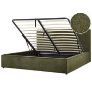 Letto king size 180 x 200 cm Verde Scuro Rivestimento in bouclé Ottomana di contenitore Telaio a doghe Camera da letto moderna contemporanea