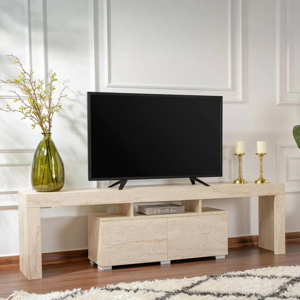 Mobile porta TV Andarna, Credenza da soggiorno, Armadio basso per TV, Base parete attrezzata, 180x31 h50 cm, Beige