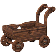 Fioriera a Carretto 68x38x52 cm con 4 Ruote Maniglia e Fori di Drenaggio in Legno