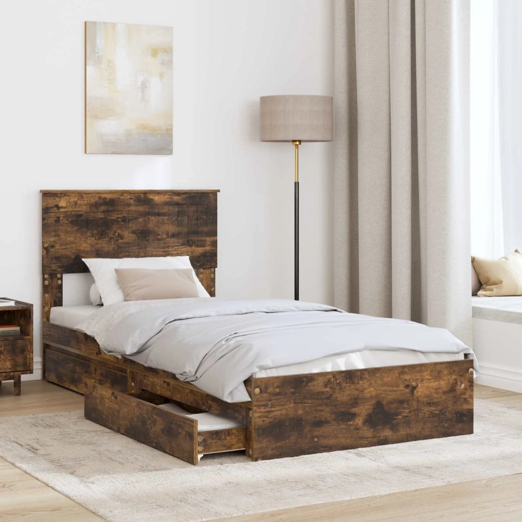 Letto con Contenitore Rovere fumé 90 x 190 cm Legno multistrato