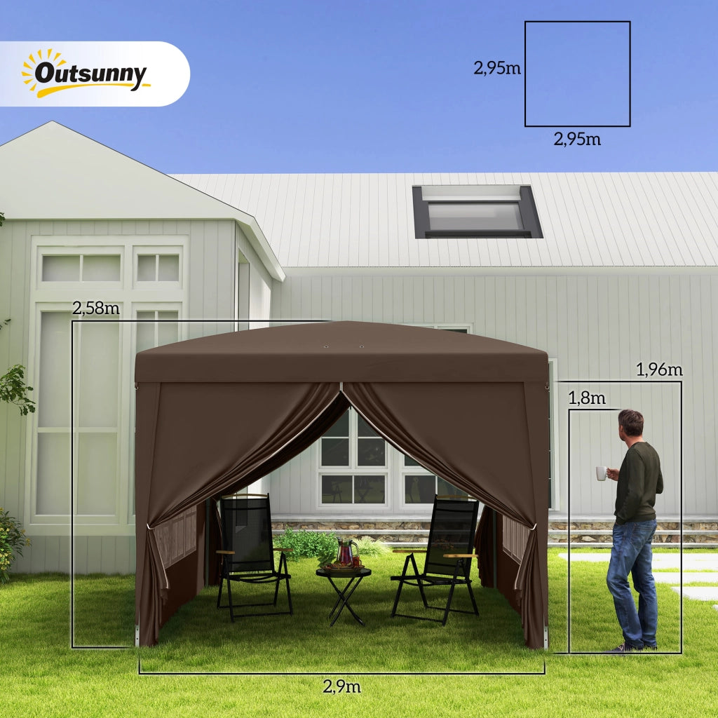 Tenda da giardino pieghevole 3x3 m ¨C zephmum ¨C marrone con 4 pareti laterali