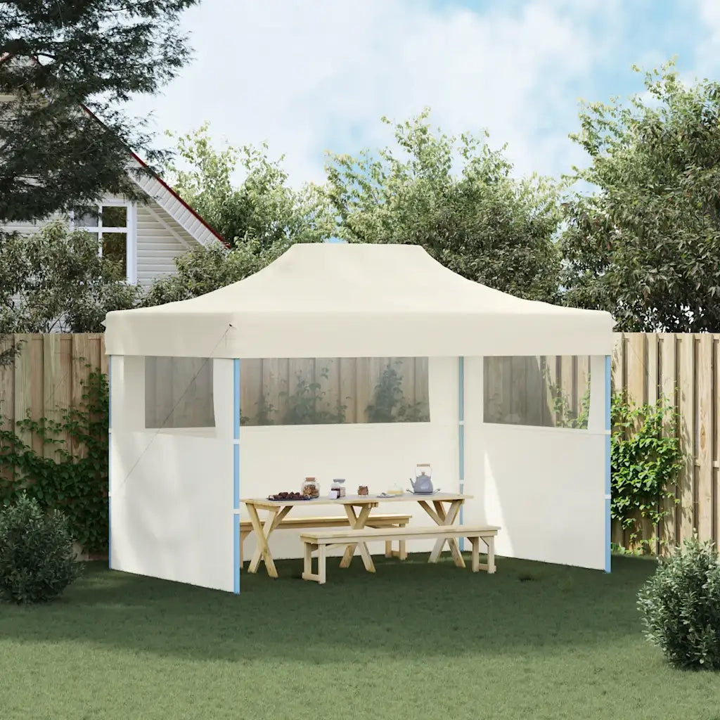 Gazebo | Pergolato Professionale Pieghevole con 3 Pareti 3x4m Acciaio Crema
