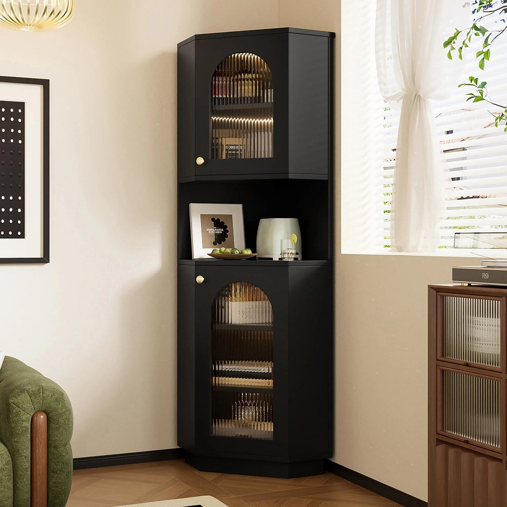 Armadio da bagno con luce - Xylo - 45x45x166,5 cm - Nero - Angolare due scomparti