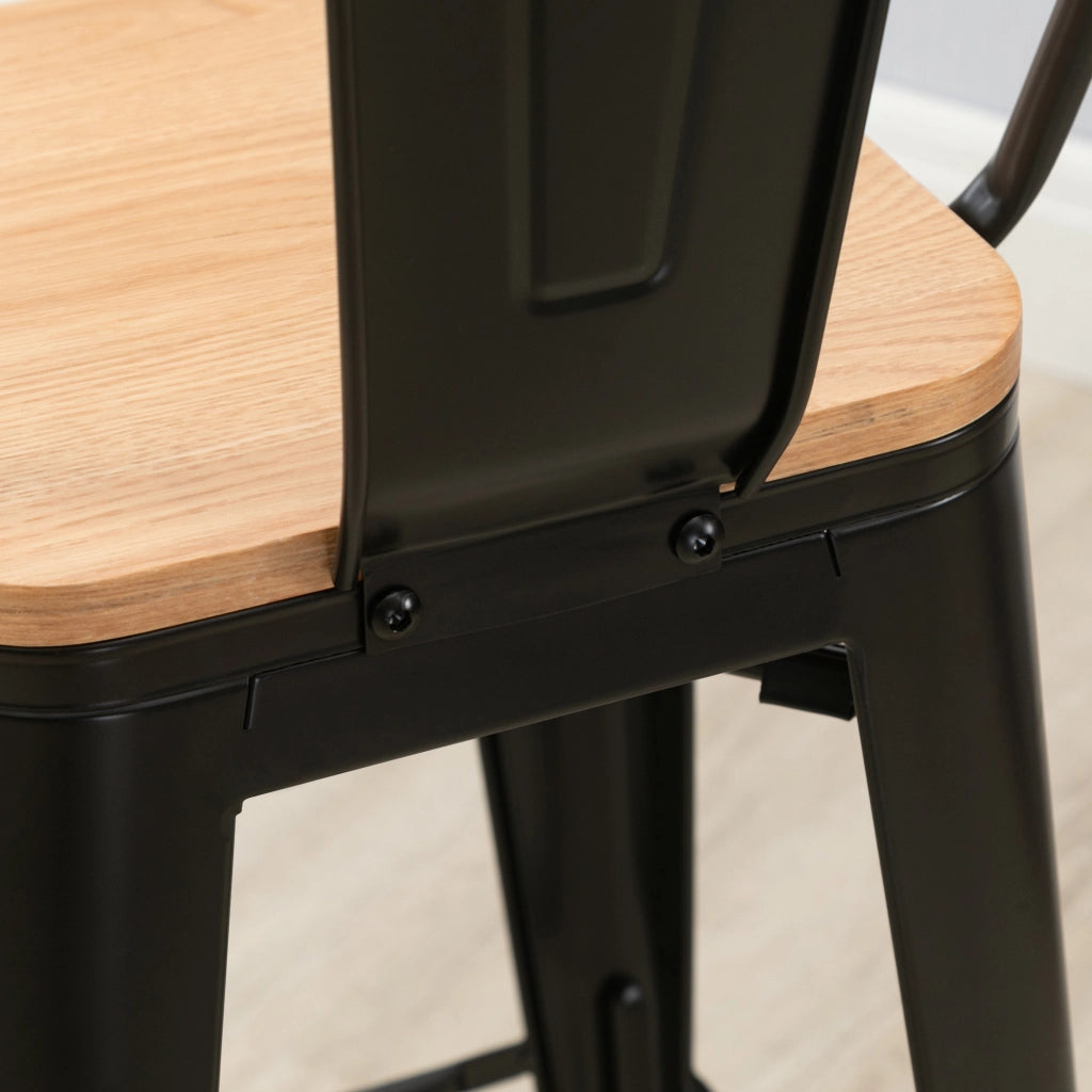 Set di 4 sgabelli da bar con schienale e poggiapiedi ¨C zephmum ¨C metallo nero e multistrato chiaro 76 cm