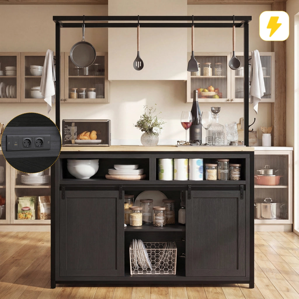 MOBILE DA CUCINA con piano di lavoro 107x62x183 cm Nero MDF e metallo
