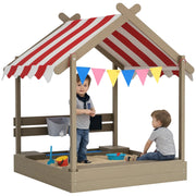 Casa di gioco per bambini con sabbiera e ombrellone ¨C zephmum ¨C 124x116x146 cm, legno massello, grigio
