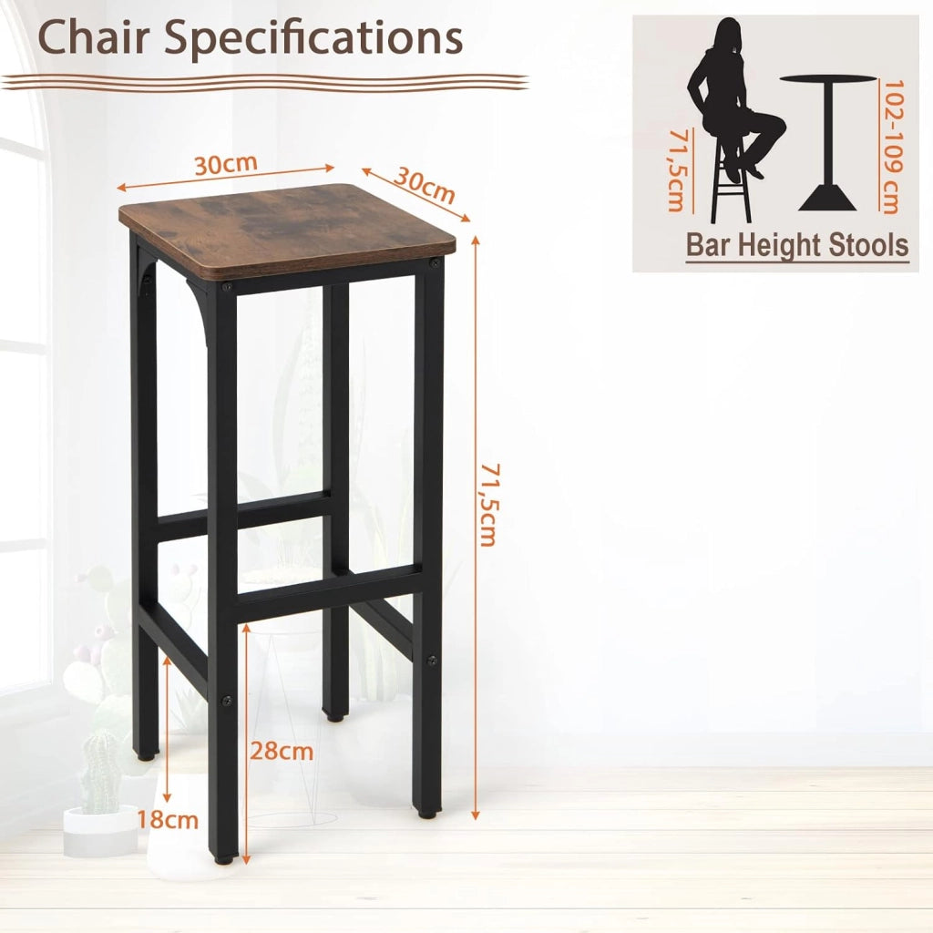 Set di 2 Sgabelli da Bar con Poggiapiedi, Struttura in Metallo, Stile Industriale, per Cucina, Sala da Pranzo, Bistrot, Marrone Rustico