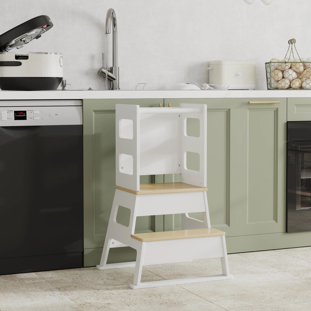 Torre di apprendimento per bambini ¨C zephmum ¨C con pannello lavagna e barriera sicurezza 55x52,5x87,5 cm bianco