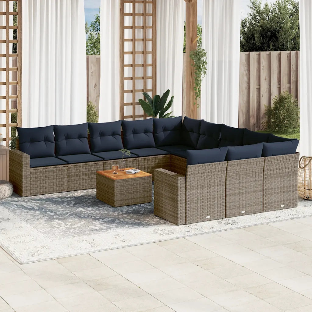 Set Divani da Giardino 12 pz con Cuscini Grigio in Polyrattan 3256684