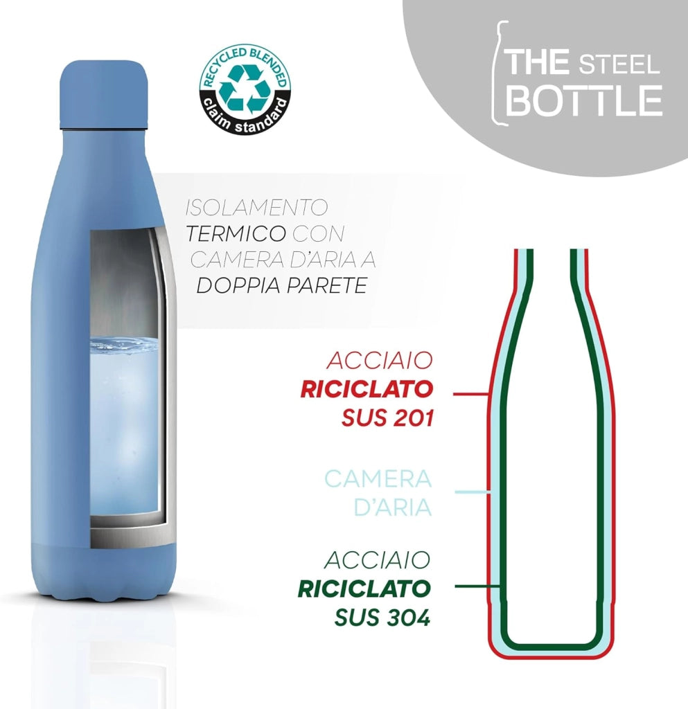 The Steel Bottle Bottiglia termica in Acciaio Inox Capacità 500 ml Chiusura Ermetica - Blue