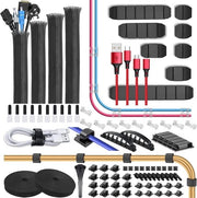 Kit di organizzazione del cavo - 6 Guscio di organizzazione del cavo + 42 tenaci per cavi autoadesivi + 10 nastri di organizzazione del cavo + 2 Rotoli di adesivo self aderente + 100 cinture per cavi per auto TV Office Desk Organizzatore del cavo