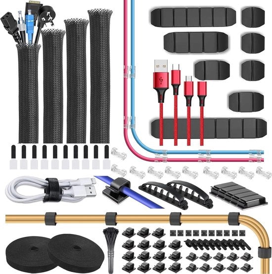 Kit di organizzazione del cavo - 6 Guscio di organizzazione del cavo + 42 tenaci per cavi autoadesivi + 10 nastri di organizzazione del cavo + 2 Rotoli di adesivo self aderente + 100 cinture per cavi per auto TV Office Desk Organizzatore del cavo