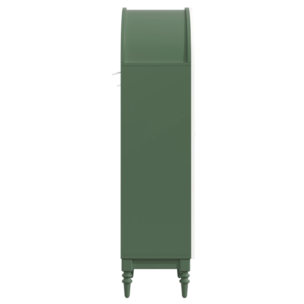 Vetrina ad arco con doppie ante in vetro rigato, 3 ripiani, MDF e metallo, verde, 76 × 38,5 × 165 cm