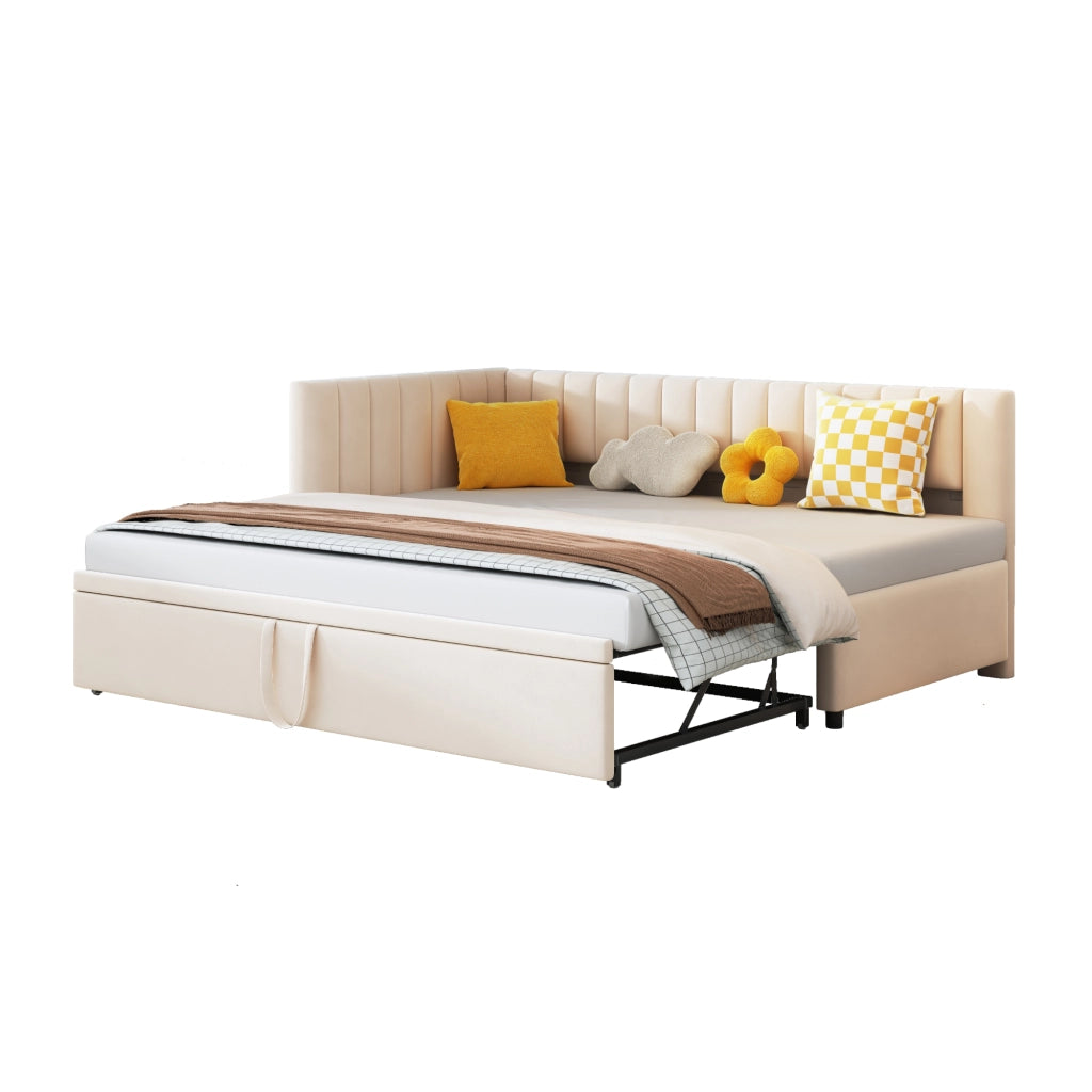 Divano letto a L con letto estraibile velluto 90x200 cm
