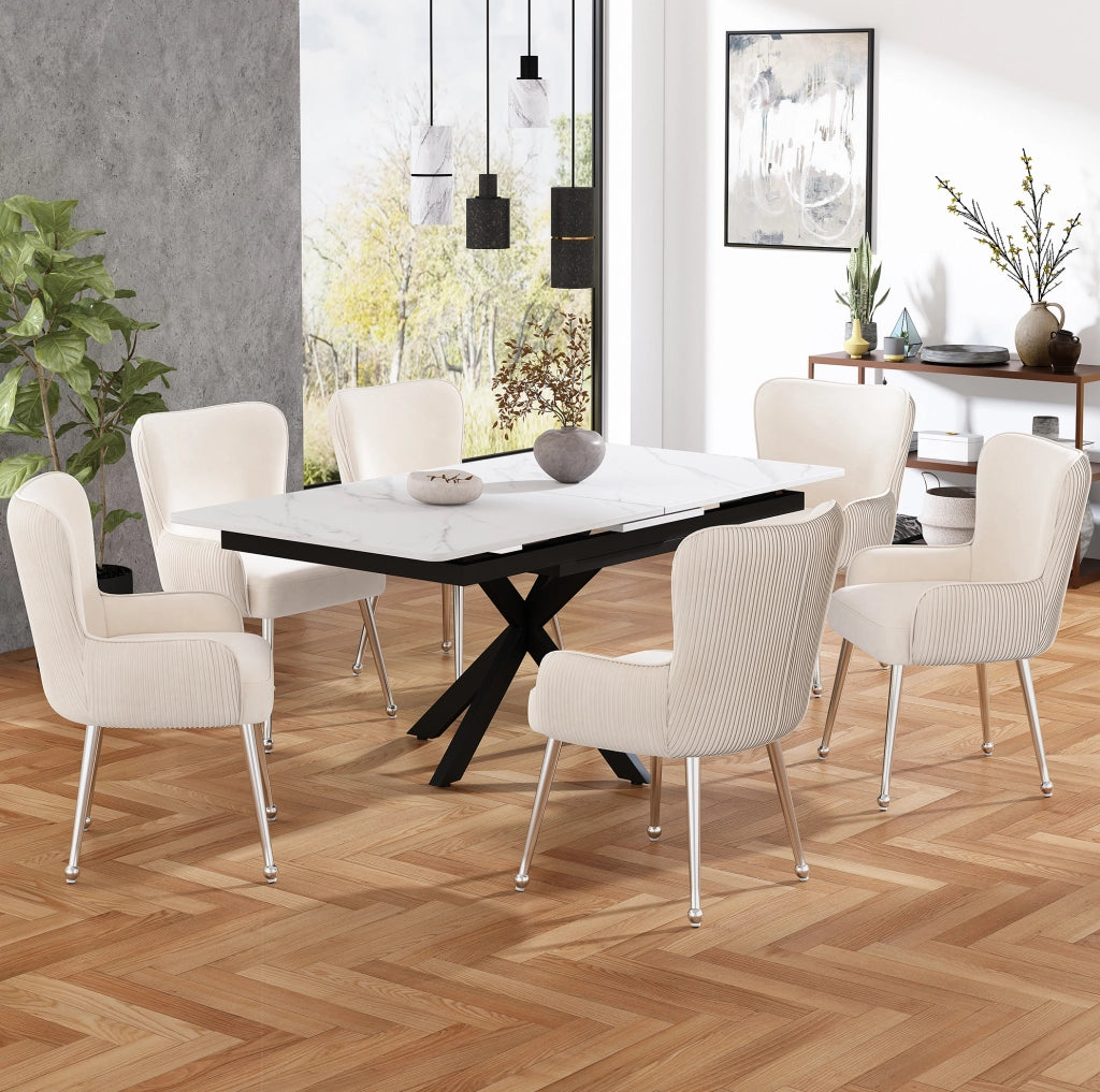 Set di 4 sedie in velluto beige con braccioli