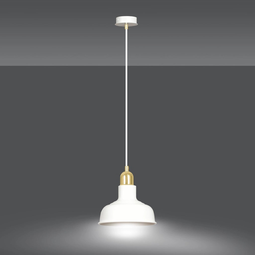 Lampada a sospensione IBOR in acciaio bianco e dettagli oro