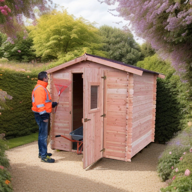 Casetta da giardino in legno massello, pareti 28 mm – 200x200 cm – tetto bitumato e porta finestrata – DU2020.02N Foresta
