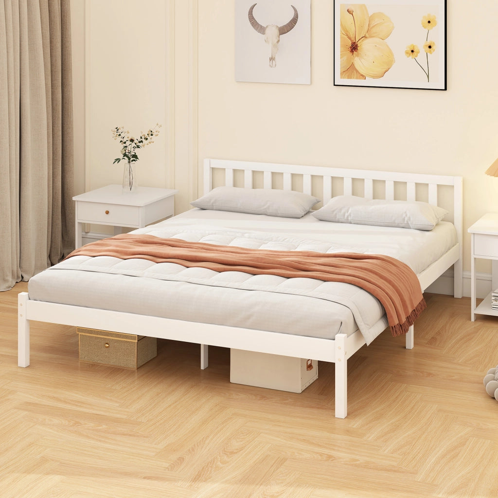 Letto in legno massello con testiera e rete a doghe 160x200 ¨C zephmum ¨C bianco