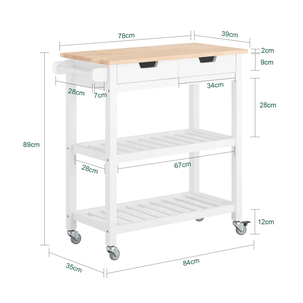 Carrello Cucina Credenza Bianca L85*P39*A90cm,2 cassetti FKW68-WN