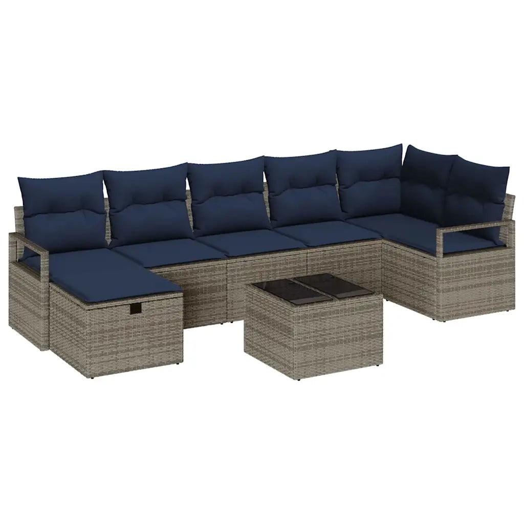 Set di divani con cuscino 8 pcs Grigio e Blu Navy polyrattan