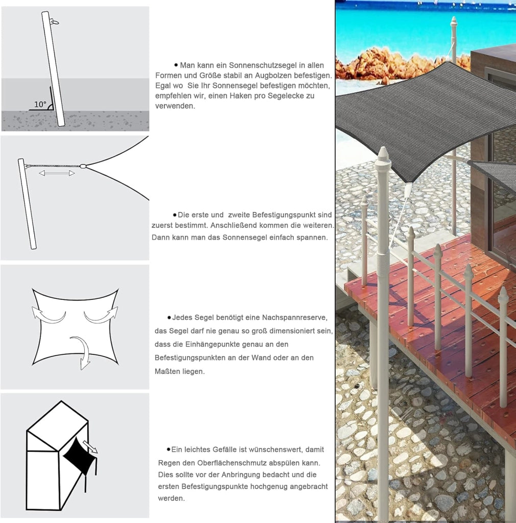 Tenda a Vela Ombreggiante Parasole Protezione HDPE Raggi UV 95% per Esterno Giardino per Esterno, Giardino e Terrazza, Piscina