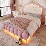 Letto imbottito 140x200 cm - Xylo - Luce ambientale telecomando forma principessa PU rosa