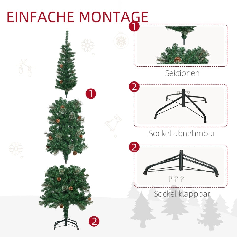 Albero di Natale artificiale, sottile, a forma di pigna, ignifugo, 54 x 195 cm, verde.