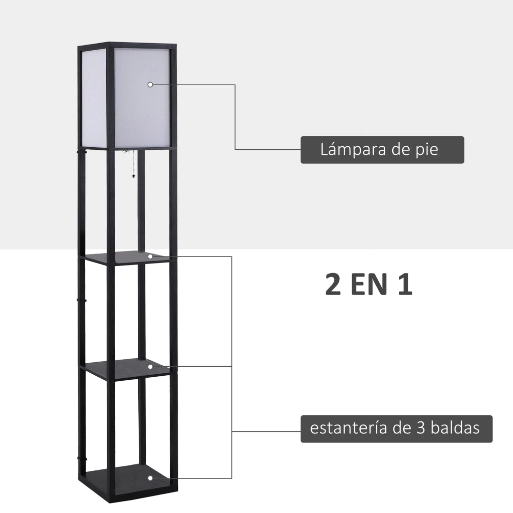 Lampada da Terra con Scaffali ¨C Minimal ¨C Legno Nero