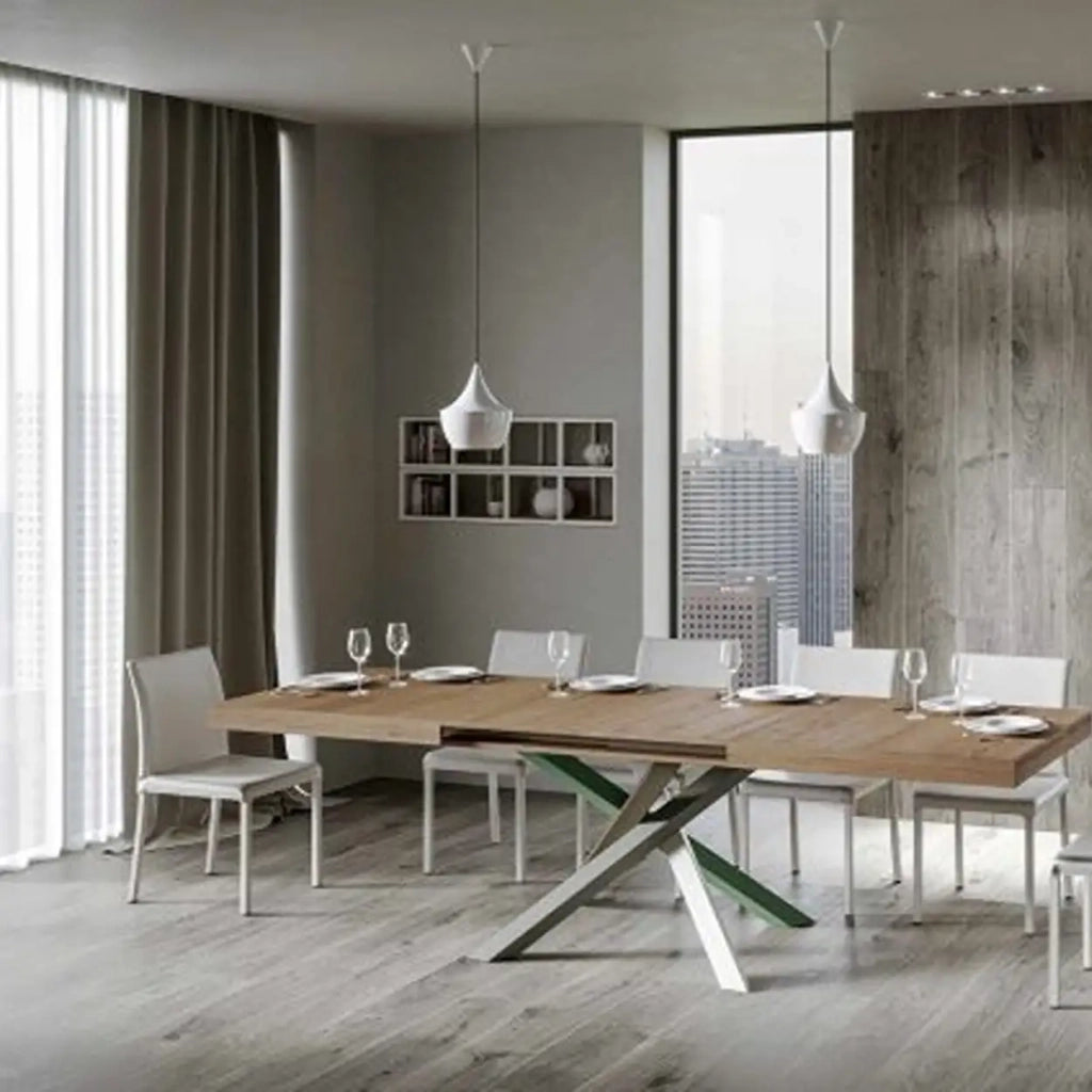 Tavolo allungabile 120/380x90 cm Volantis colore quercia natura gambe multicolore 4/A