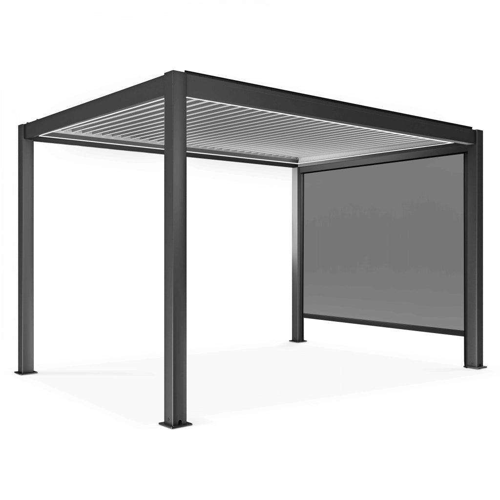 Pergola bioclimatica autoportante e illuminata 3x4m e 1 tenda