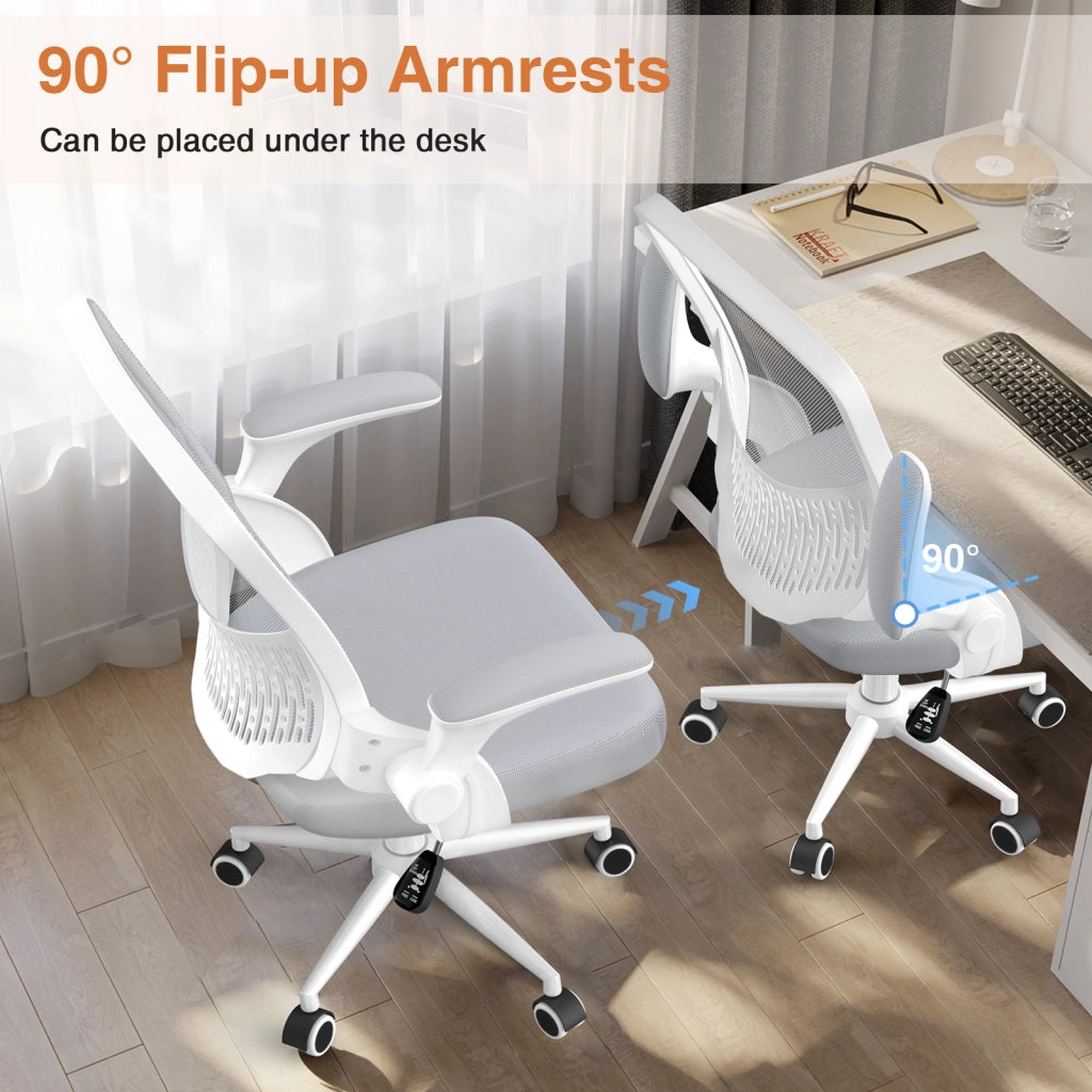 Sedia da ufficio con braccioli -  Sedia da ufficio ergonomica - con ruote - Sedia girevole regolabile in altezza - bianco-grigio