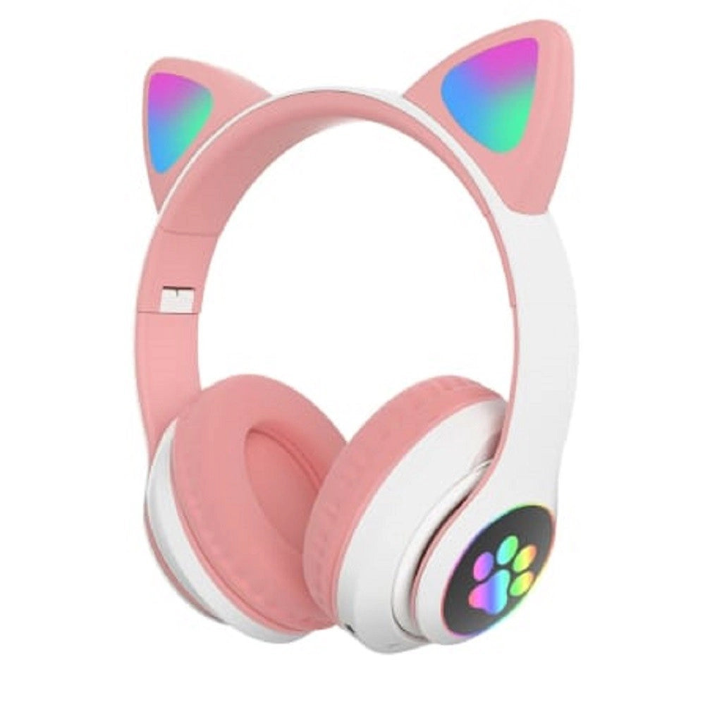 Trade Shop - Cuffie Auricolari Q-em3 Wireless Bluetooth Filo Orecchio Di Gatto Led Microfono -