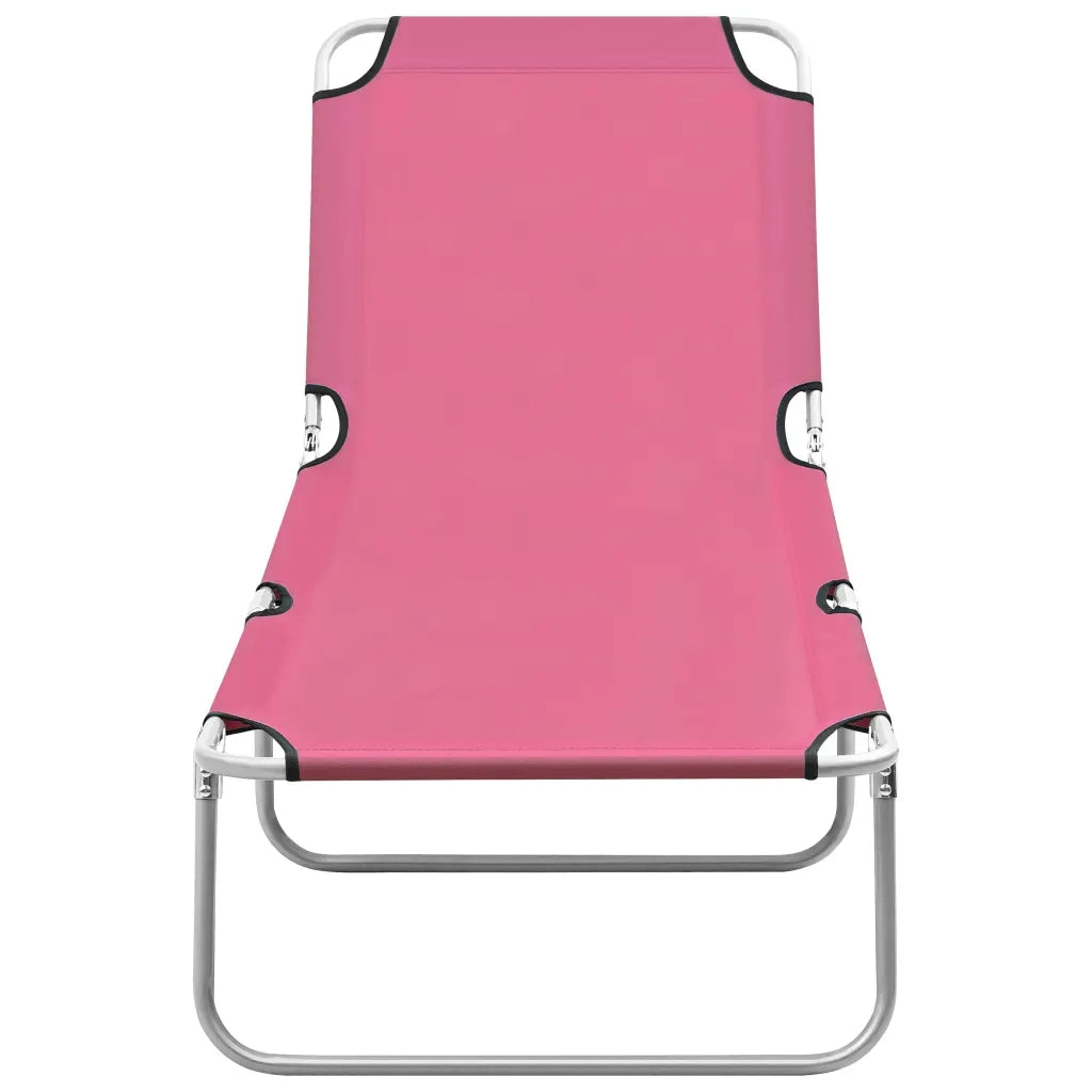 Lettino Prendisole Pieghevole in Acciaio e Tessuto Rosa 310330