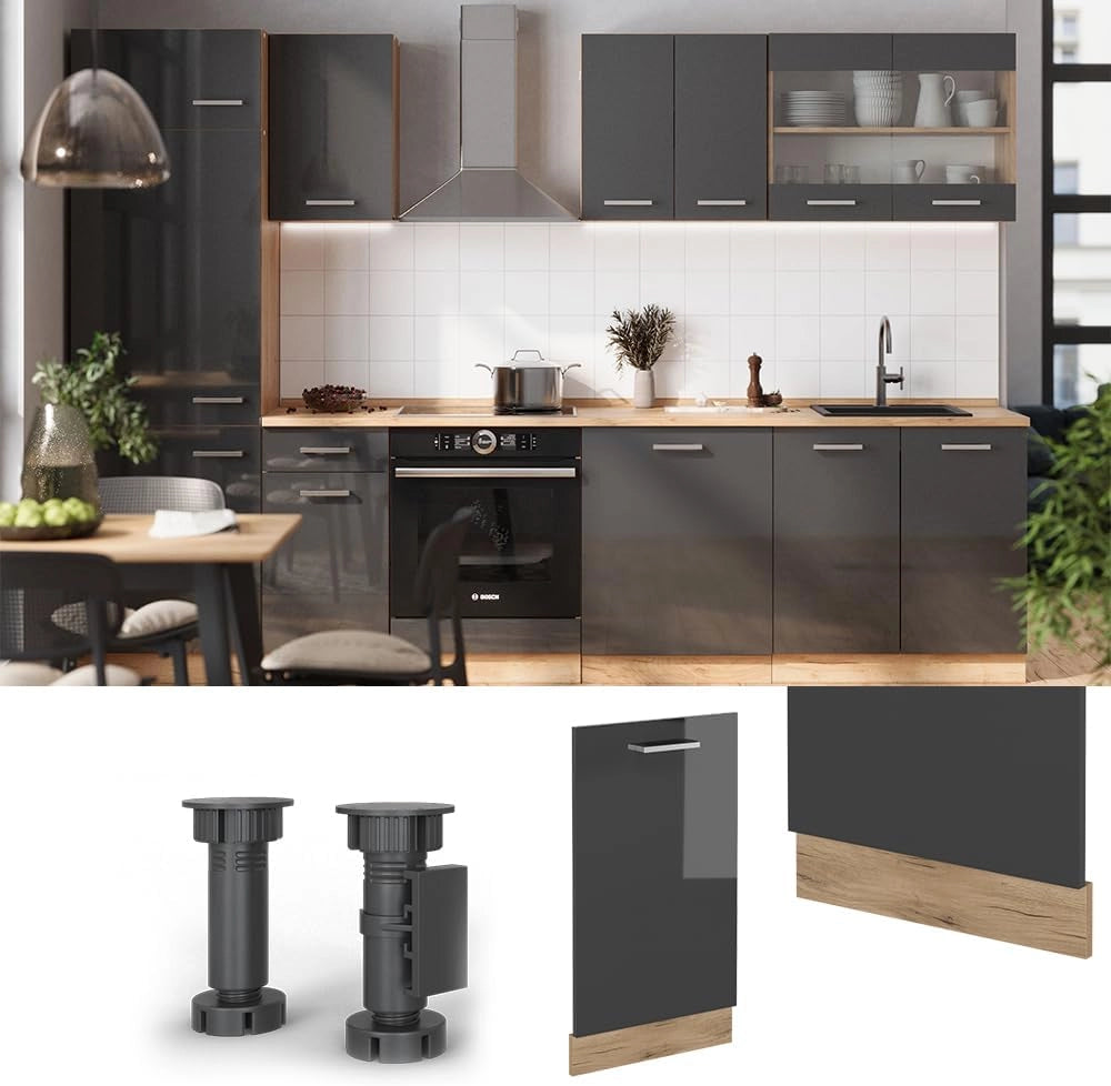 Pannello frontale R-Line, Antracite lucido, 45 cm senza piano di lavoro, per la libera combinazione all'interno di sistemi cucina modulari