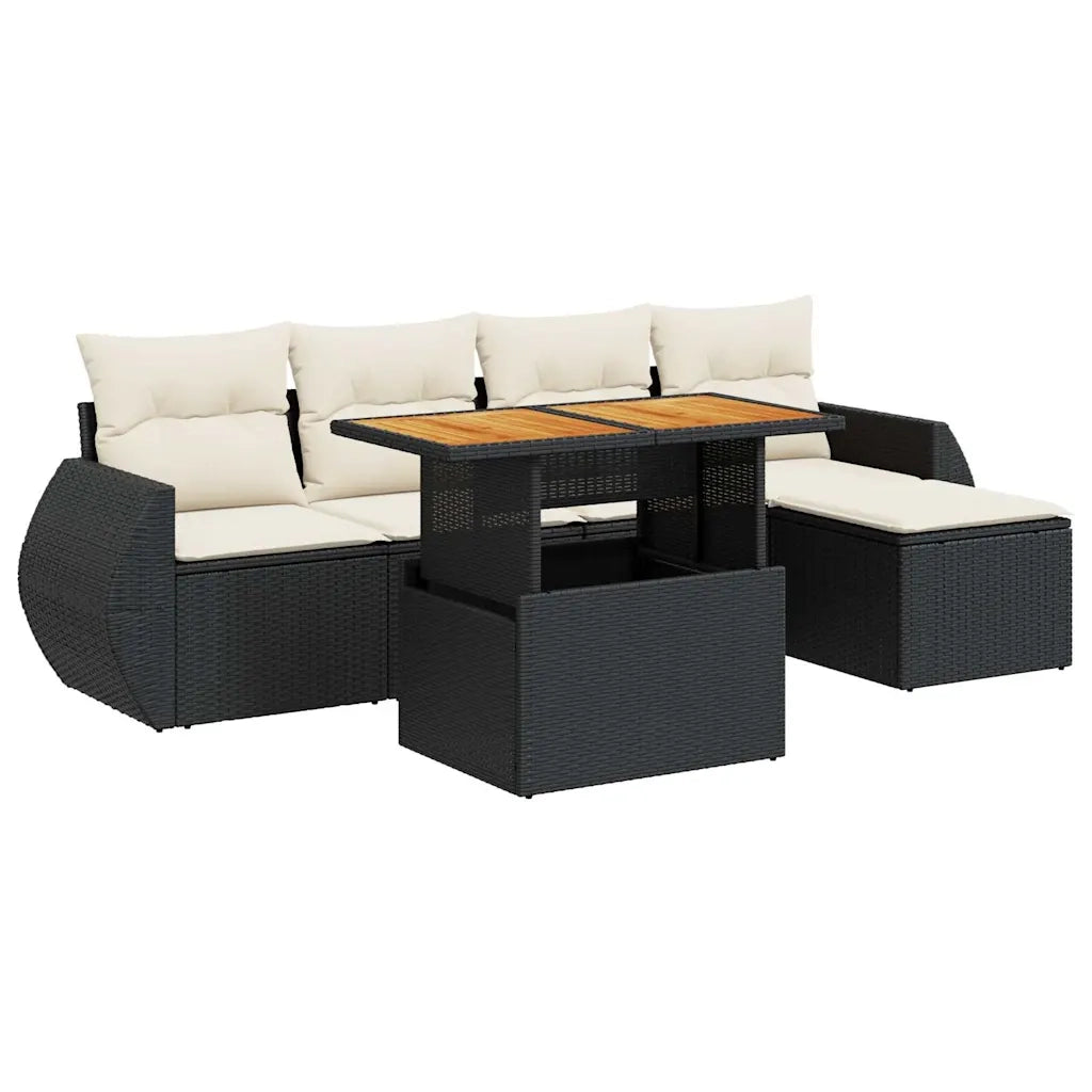Set Divano da Giardino 6 pz con Cuscini Nero in Polyrattan 3327248