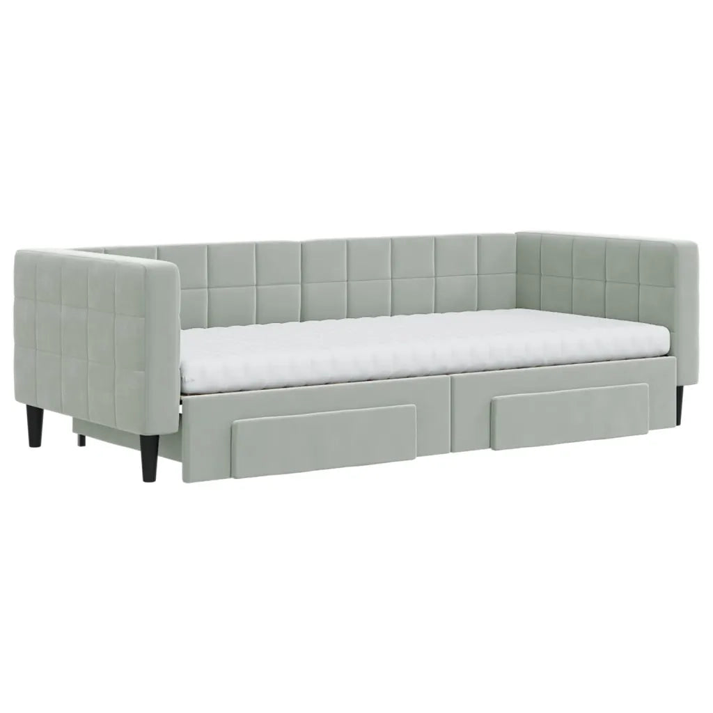 Divano Letto Estraibile Cassetti Grigio Chiaro 90x200cm Velluto 3196763