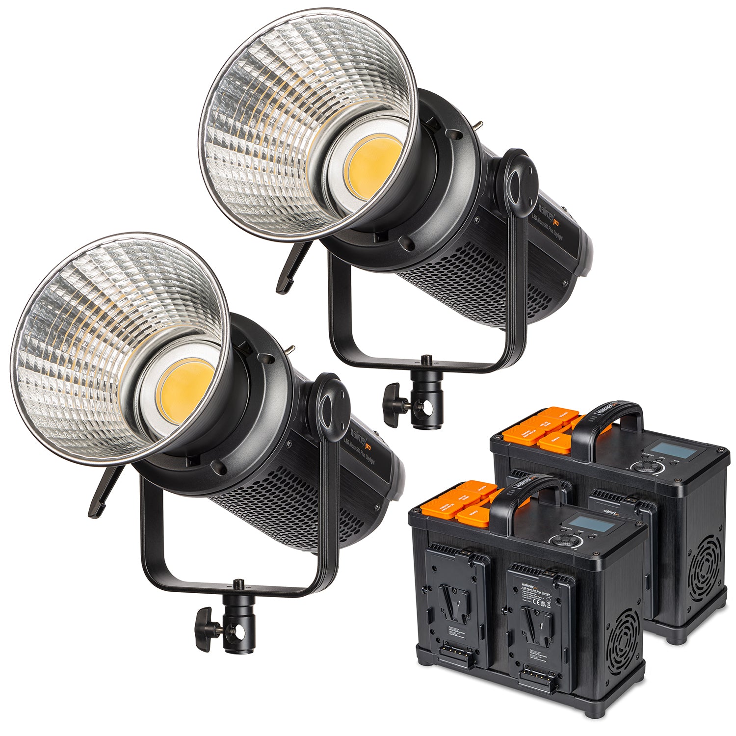 Niova Plus 500 Daylight, Set 2 Faretti LED per fotografia, luce video 500 W, con riflettore Bowens e diffusore, con tecnologia COB-LED, per studio fotografico