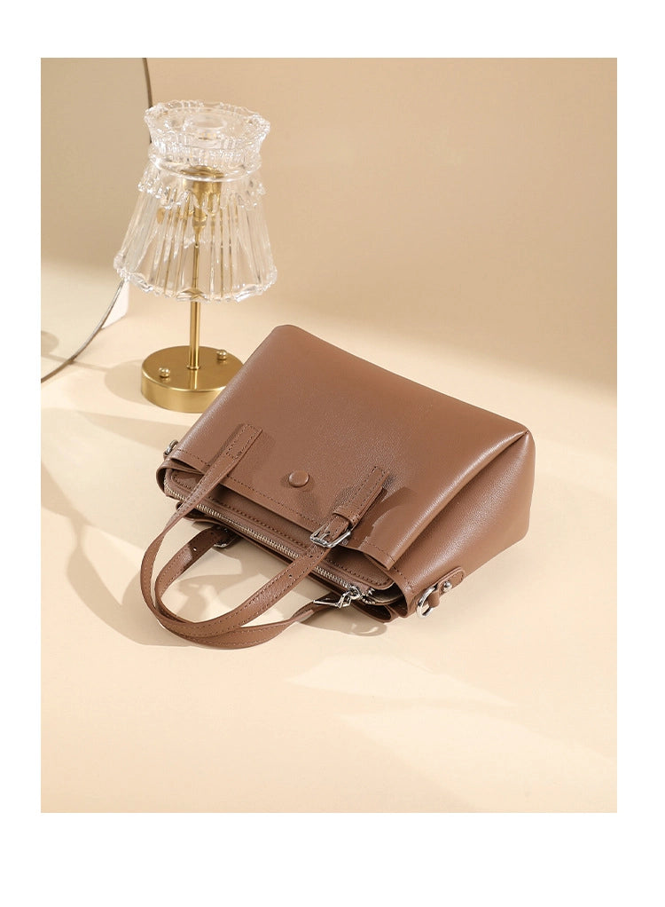 Borsa a tracolla da donna in vera pelle marrone