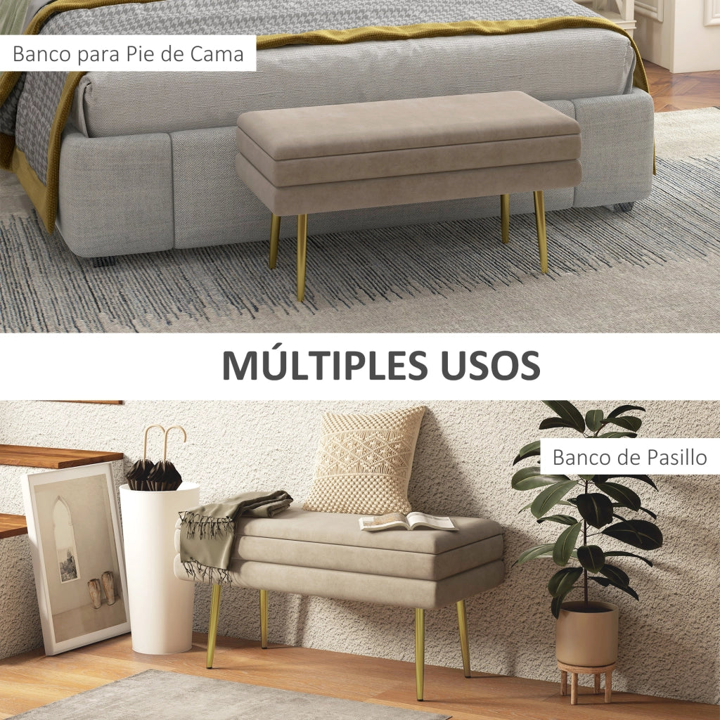 Letto contenitore imbottito in velluto ¨C zephmum ¨C 79.5x37.5x43 cm beige