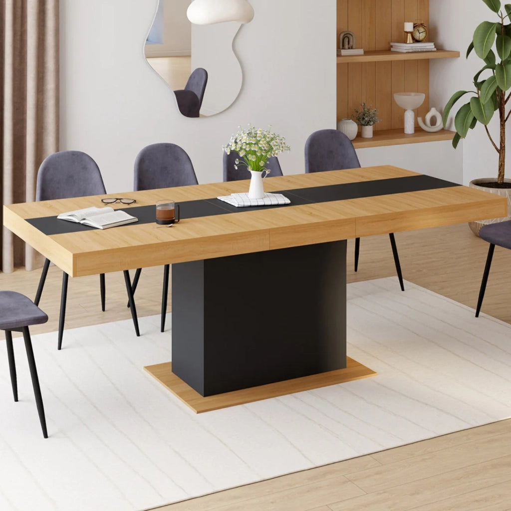 IDMarket - Tavolo da pranzo rettangolare allungabile EDEN 6-10 persone in legno e fascia centrale nera 160-200 cm