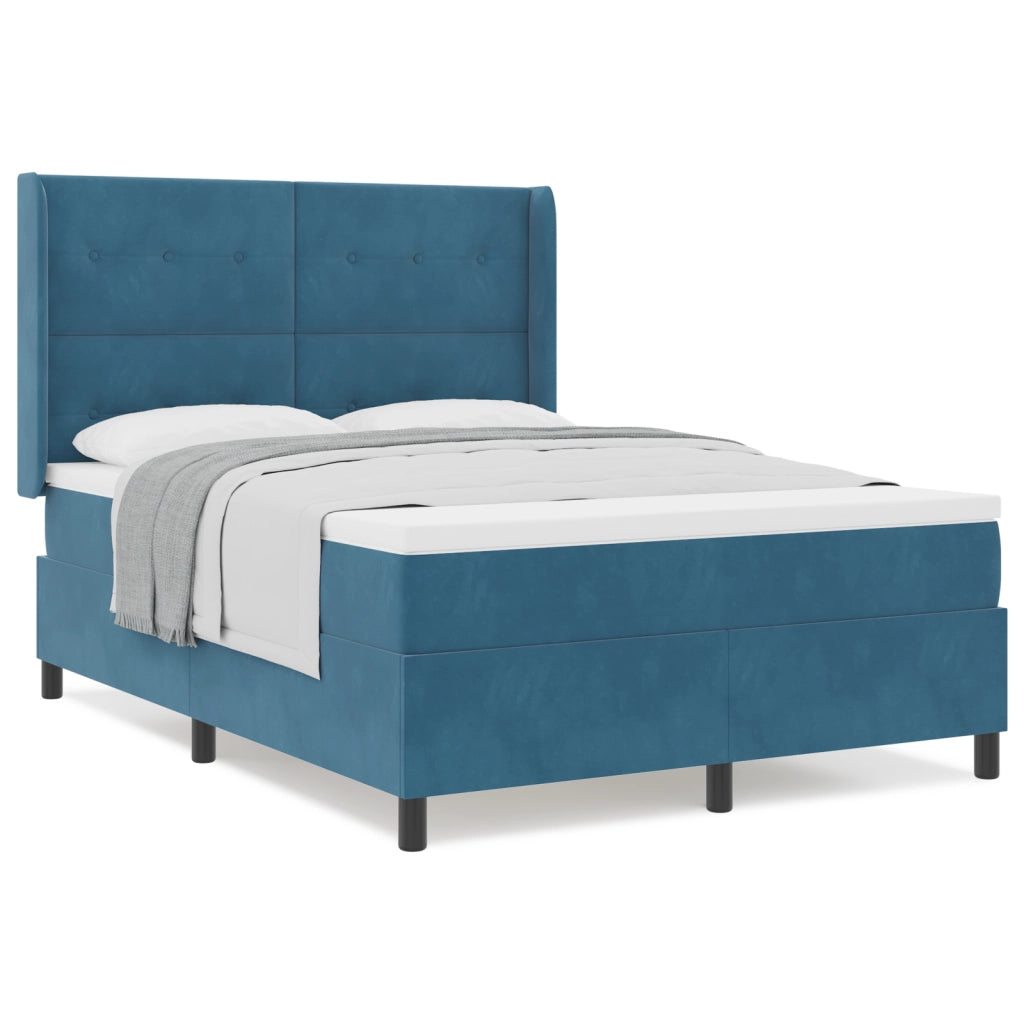 Letto Box Spring  con Materasso Blu Scuro 160x200 cm Velluto