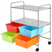 Carrello multiuso con ruote, Carrello con 4 cassettiere e 2 piani per cucina bagno 63,5x37x75cm Colorato 2-Carrelli